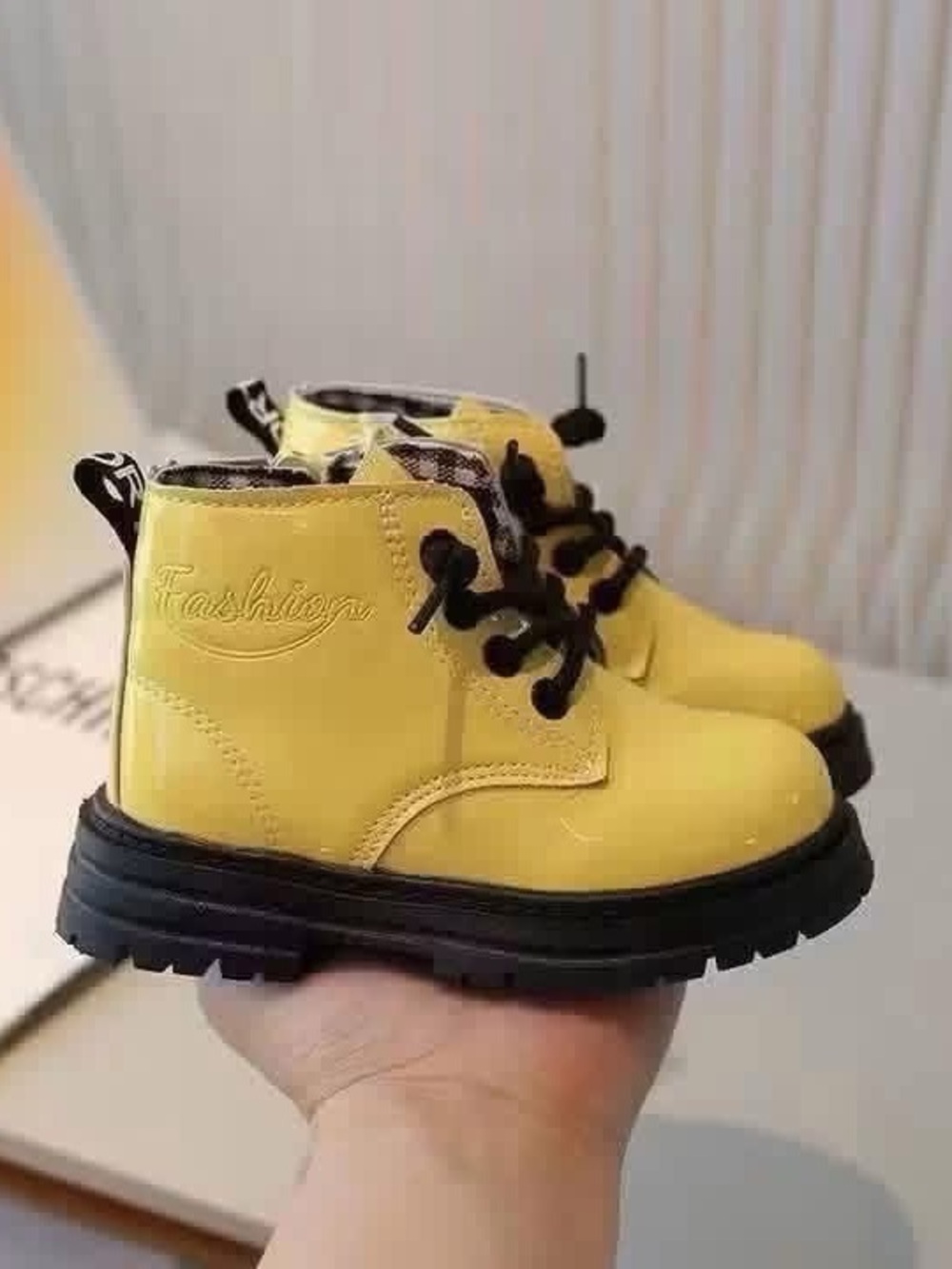 Kids Yellow Lace-Up Ankle Boots